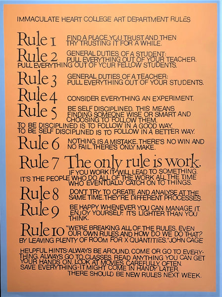 Sister Corita Kent Art Department Rules Poster